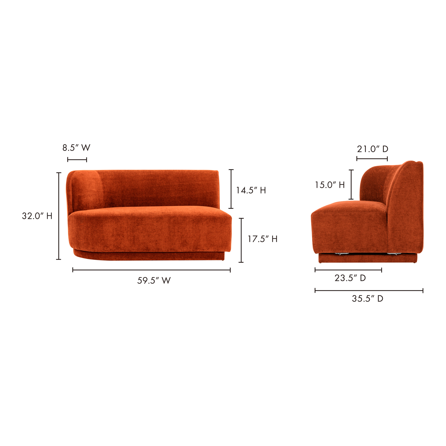 YOON 2 SEAT SOFA LEFT FIRED RUST-6