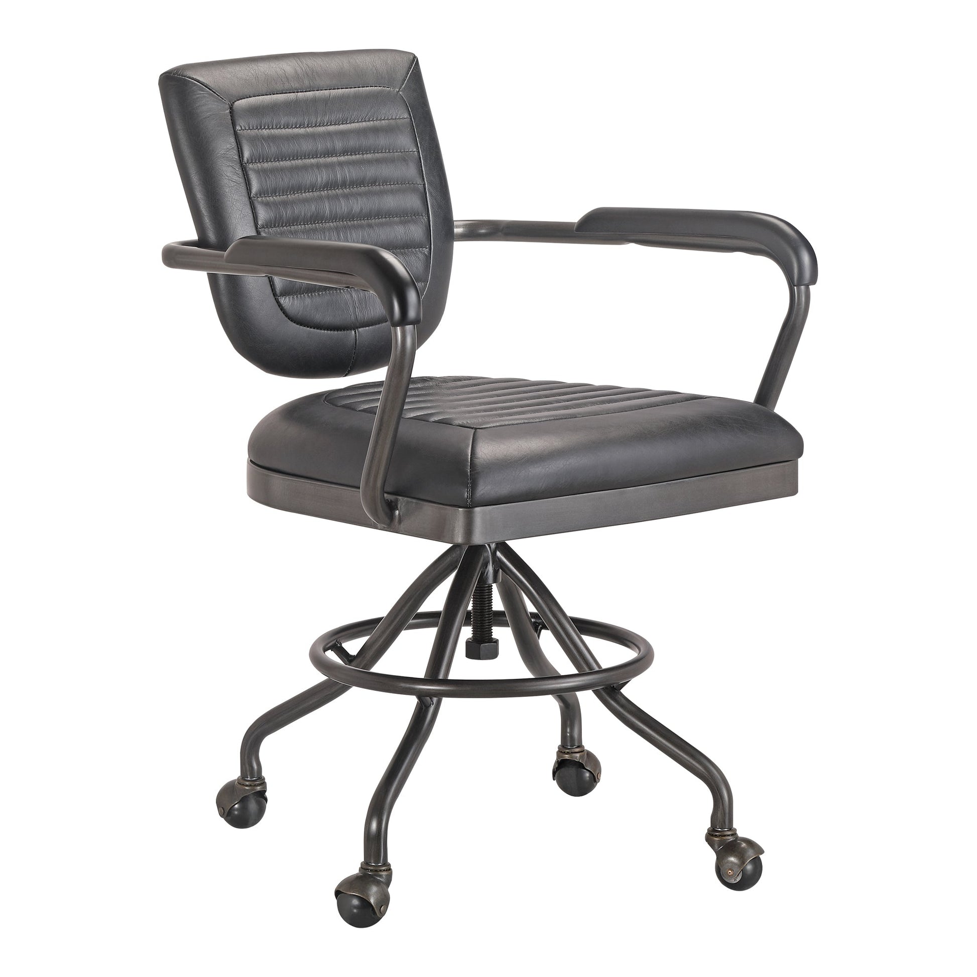 FOSTER SWIVEL DESK CHAIR ONYX BLACK LEATHER-1