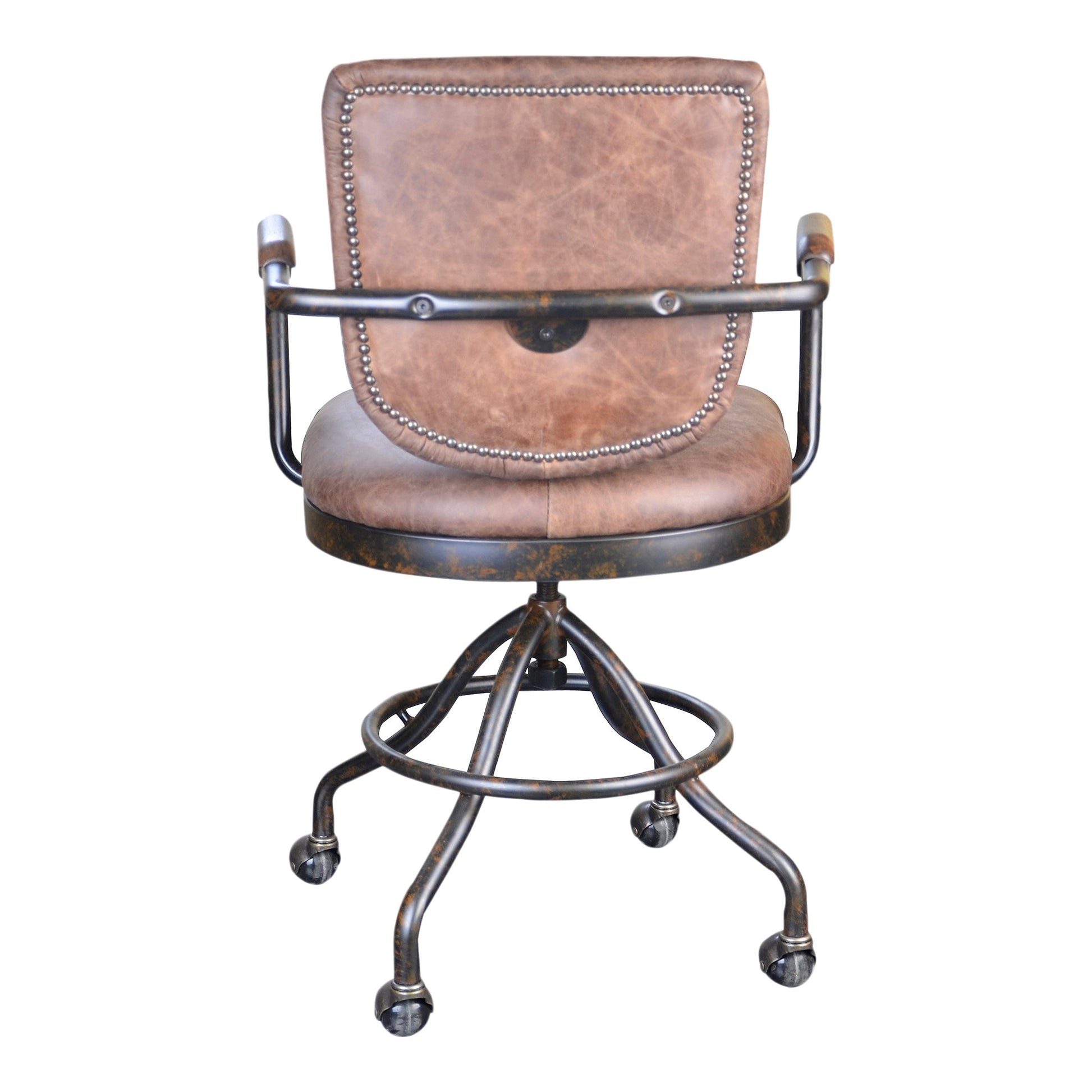 FOSTER SWIVEL DESK CHAIR CON PANA BROWN LEATHER-1