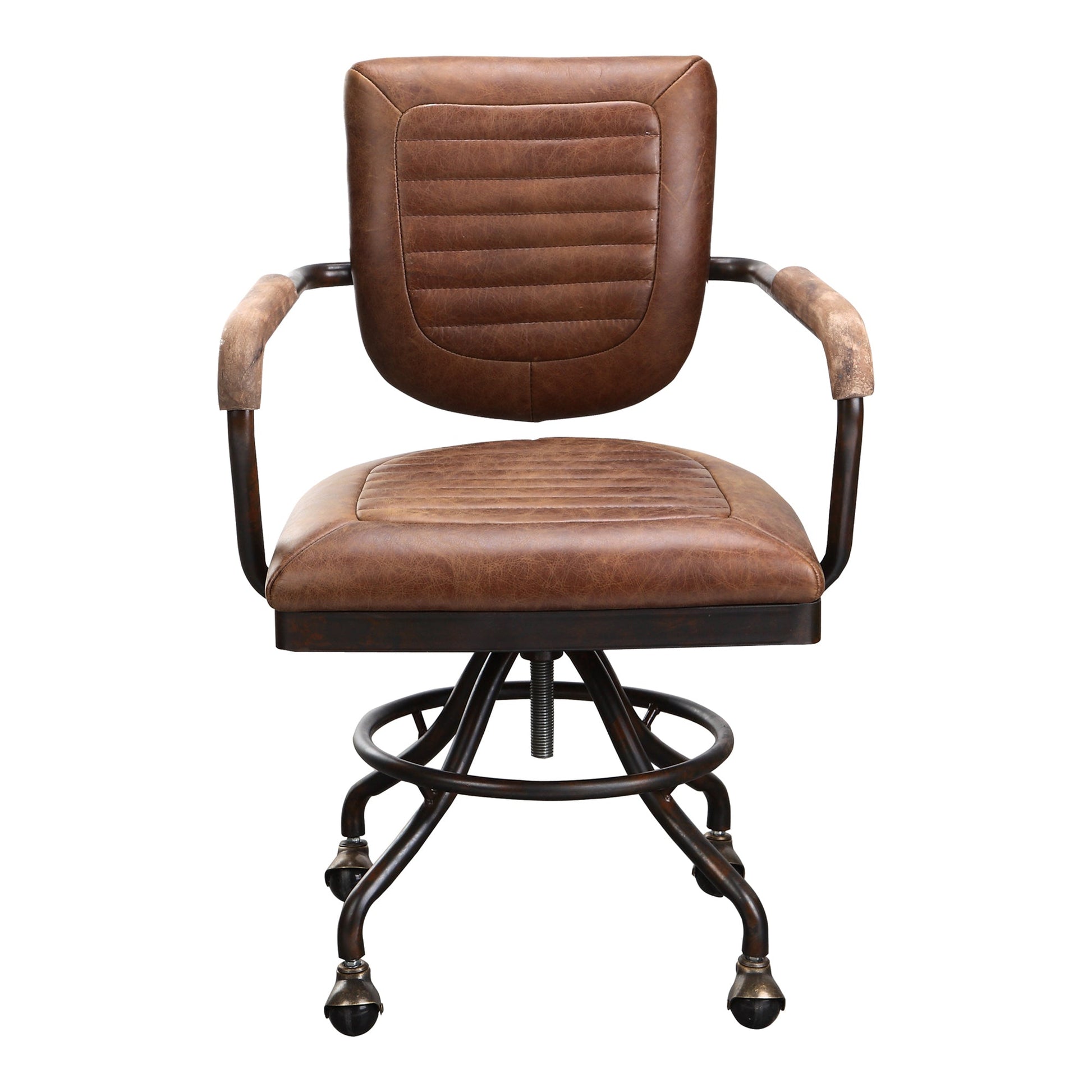 FOSTER SWIVEL DESK CHAIR CON PANA BROWN LEATHER-0