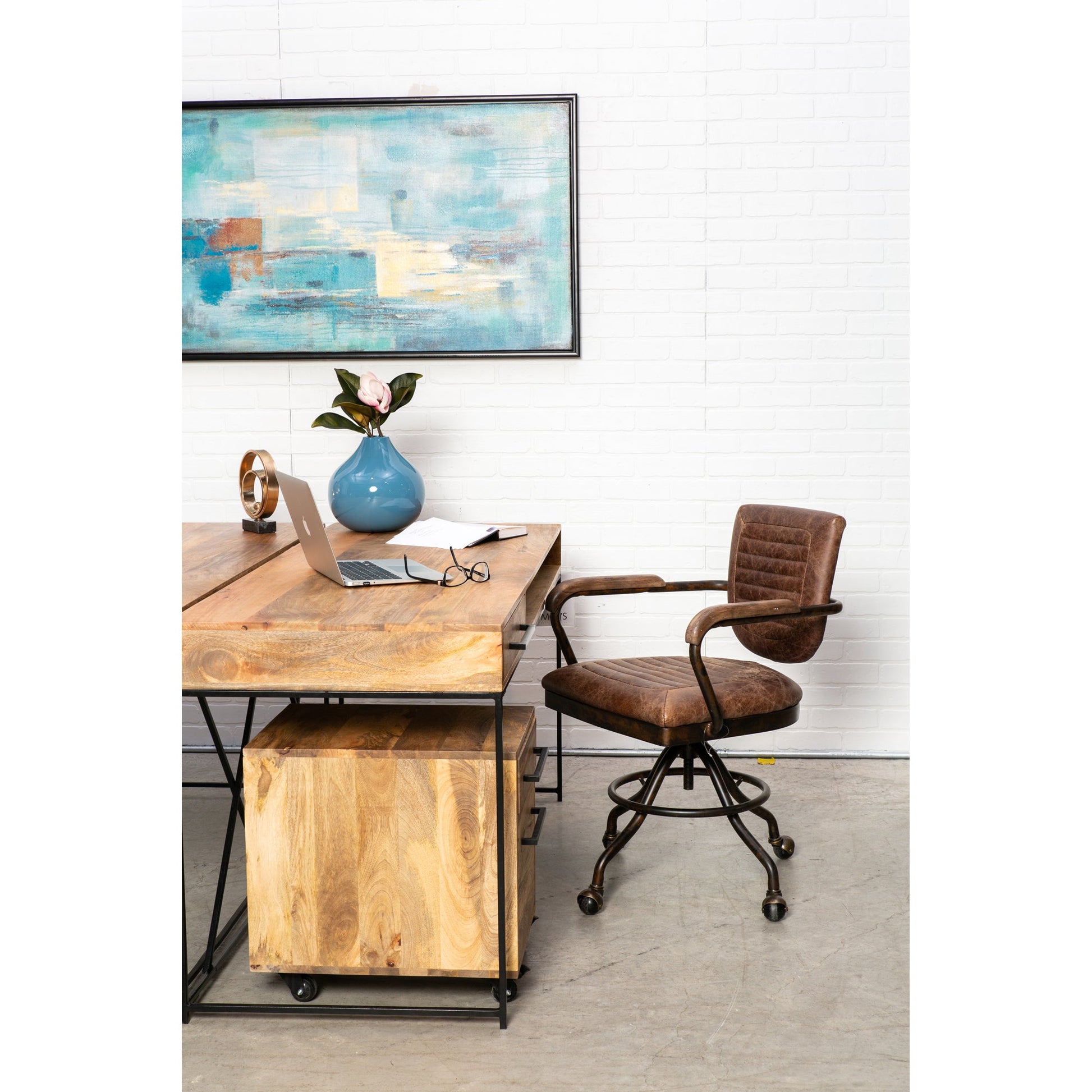 FOSTER SWIVEL DESK CHAIR CON PANA BROWN LEATHER-6