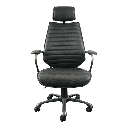 EXECUTIVE SWIVEL OFFICE CHAIR ONYX BLACK LEATHER-0