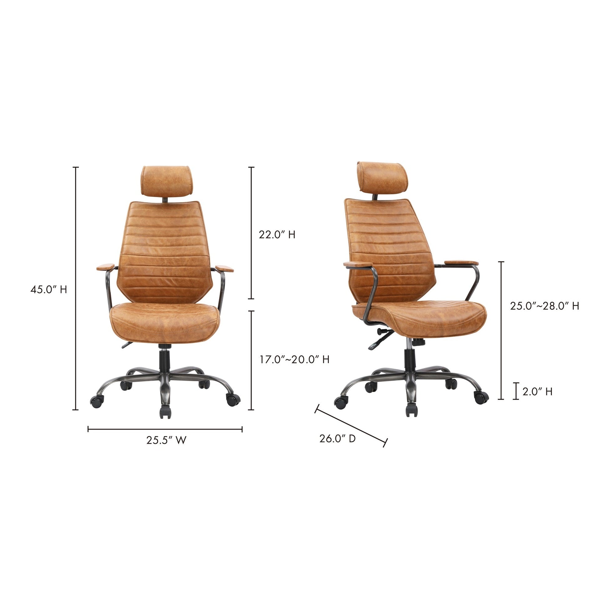 EXECUTIVE SWIVEL OFFICE CHAIR CIGARE TAN LEATHER-6