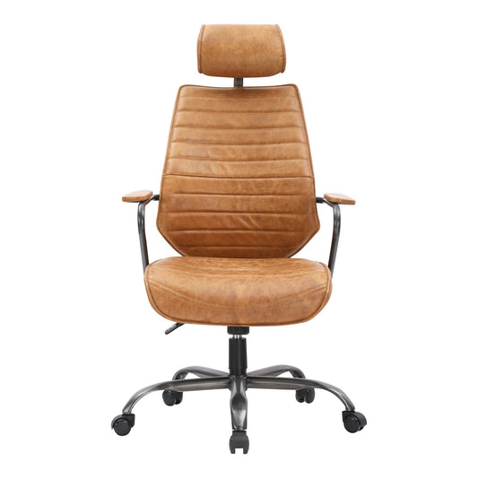 EXECUTIVE SWIVEL OFFICE CHAIR CIGARE TAN LEATHER-0