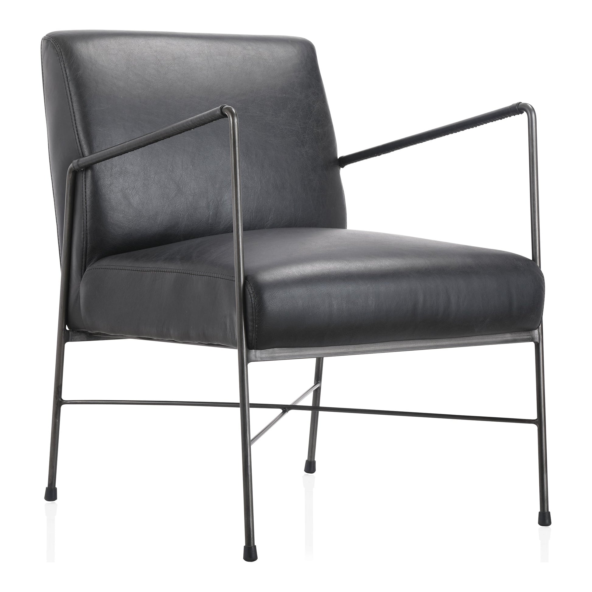 DAGWOOD LEATHER ARM CHAIR ONYX BLACK LEATHER-1