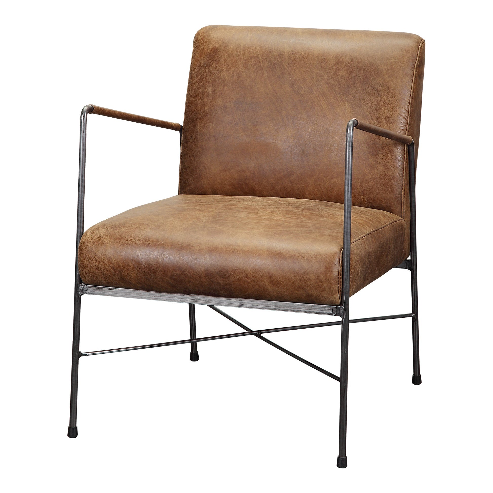 DAGWOOD LEATHER ARM CHAIR OPEN ROAD BROWN LEATHER-3