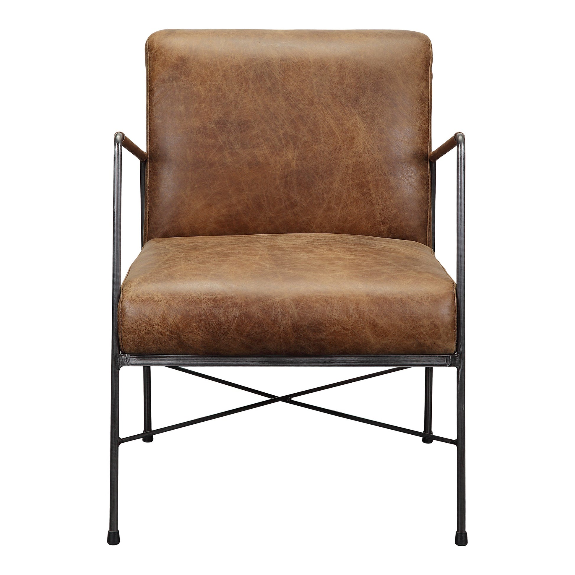 DAGWOOD LEATHER ARM CHAIR OPEN ROAD BROWN LEATHER-0