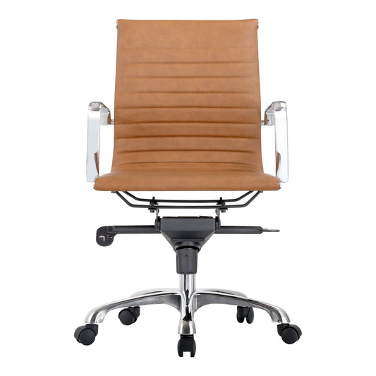 STUDIO SWIVEL OFFICE CHAIR LOW BACK TAN VEGAN LEATHER-0